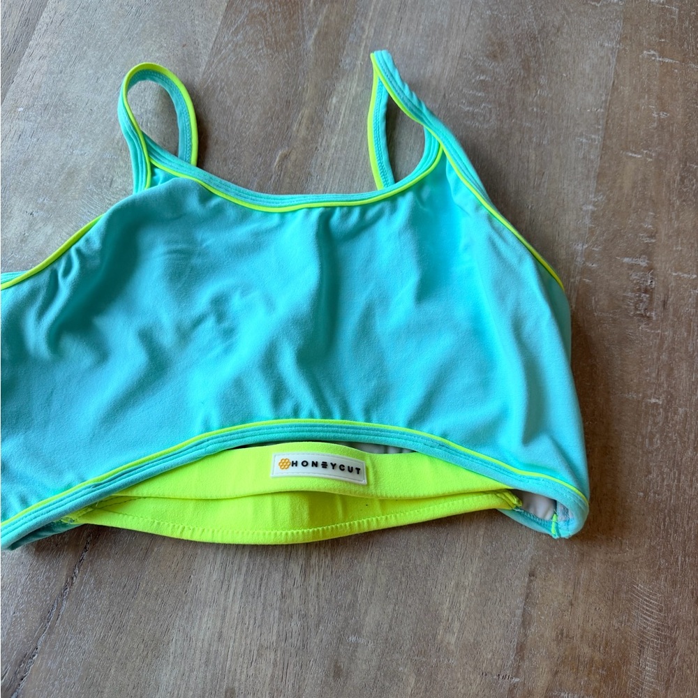 Honeycut Aqua and Neon Green Sports Bra top
